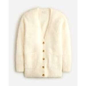 NWT J.Crew Relaxed V-neck Cardigan Sweater Brushed Yarn Alpaca Ivory Sz Small